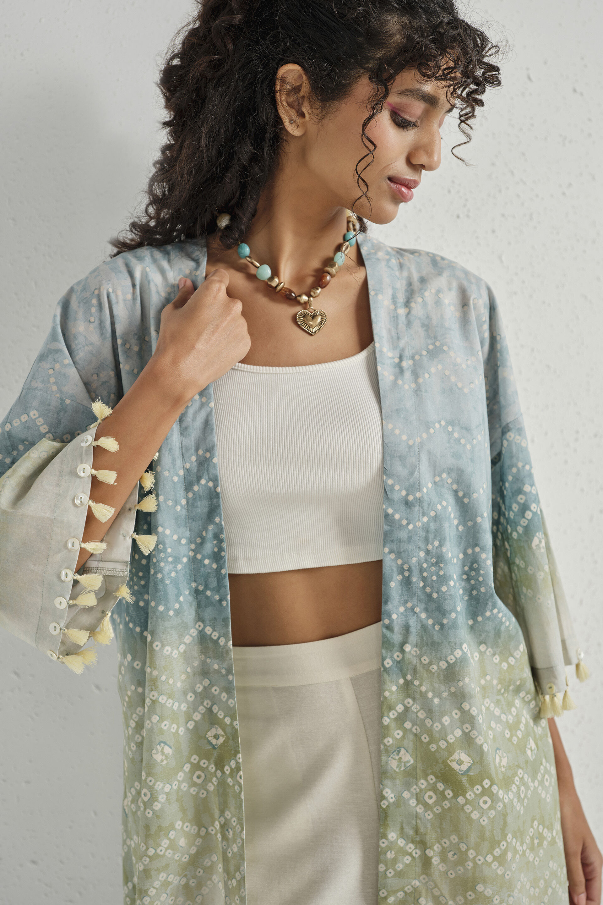 Sage Embroidered Long Shrug, Teal, image 2